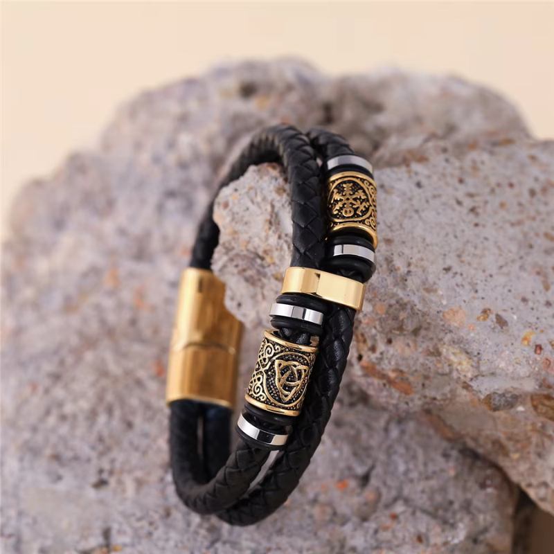 Pulseira Viking em Couro Trançado