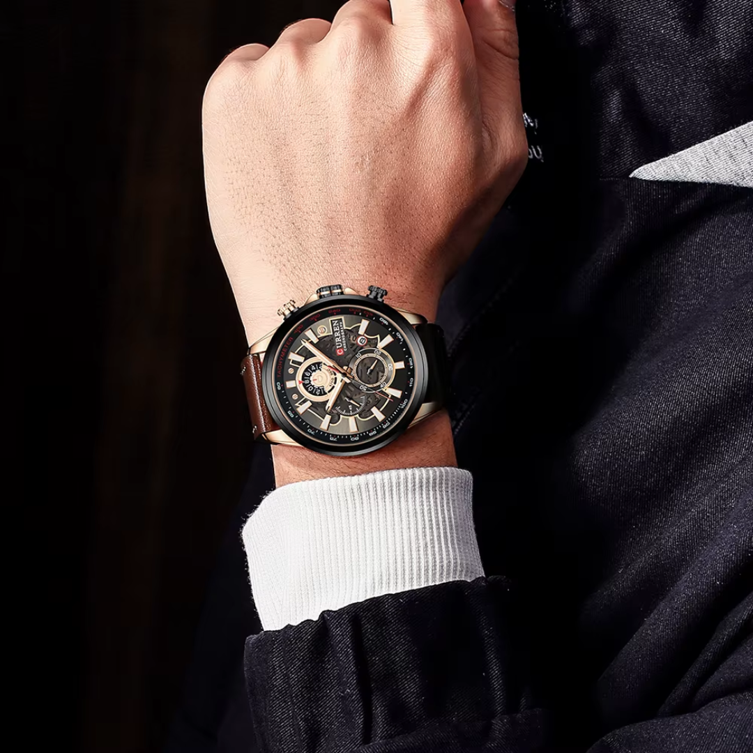 Relógio Masculino Curren Motors 48mm Couro Legítimo