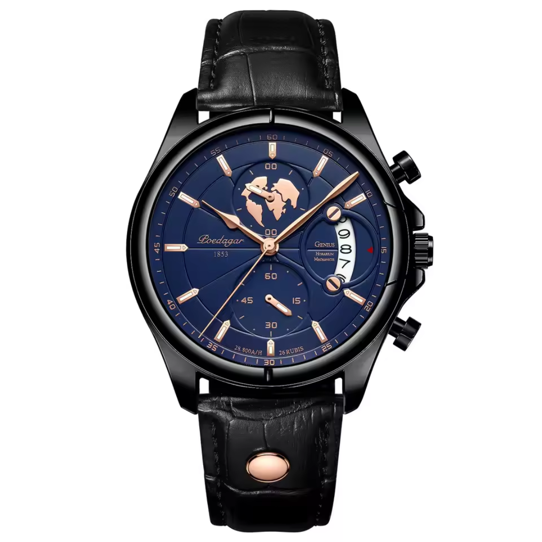 Relógio Masculino Poedagar Deluxe 44mm Couro Genuíno