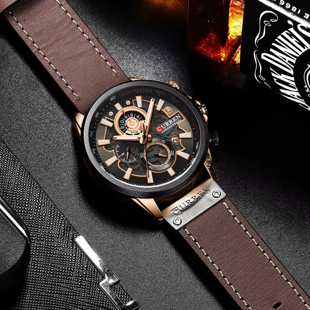 Relógio Masculino Curren Motors 48mm Couro Legítimo