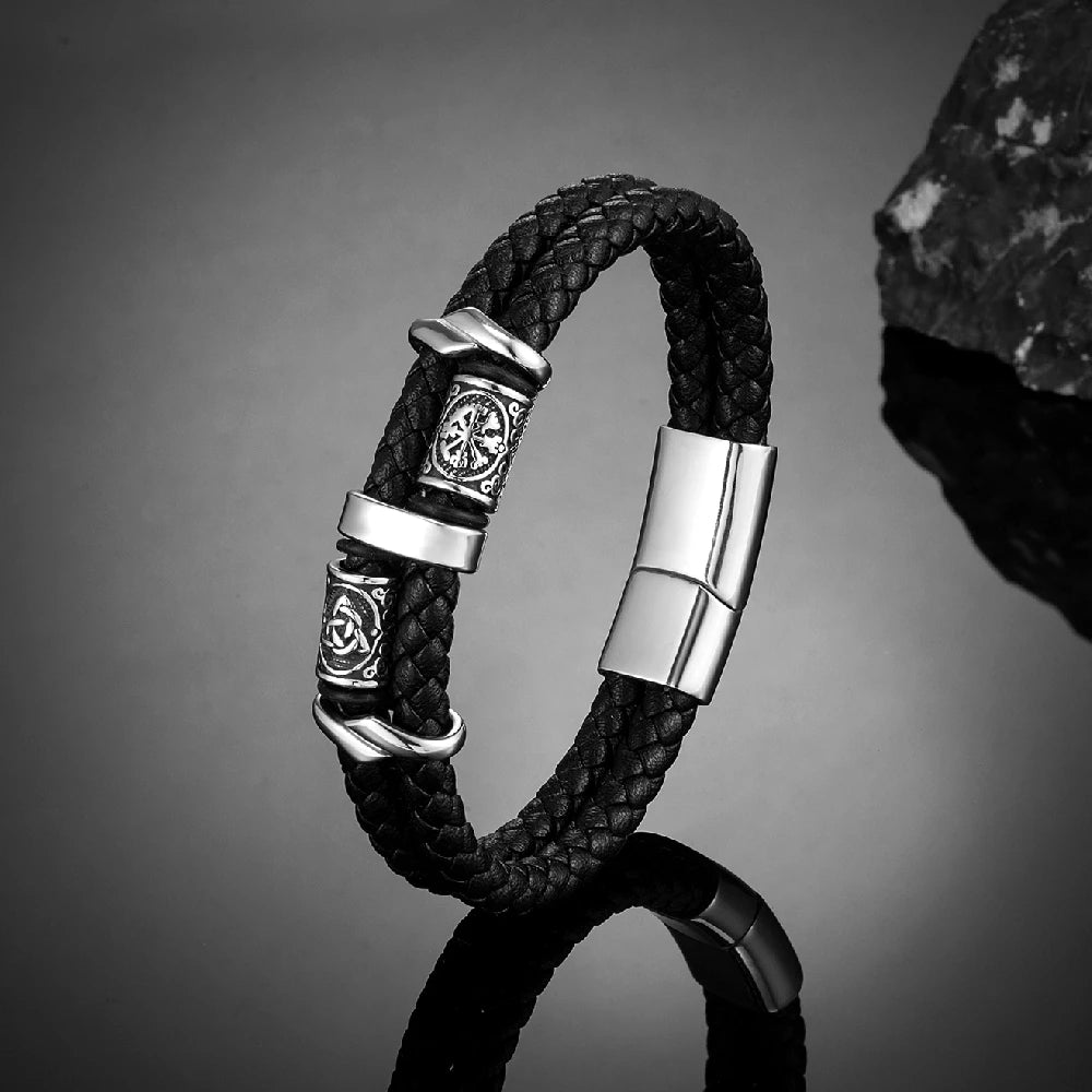 Pulseira Viking em Couro Trançado