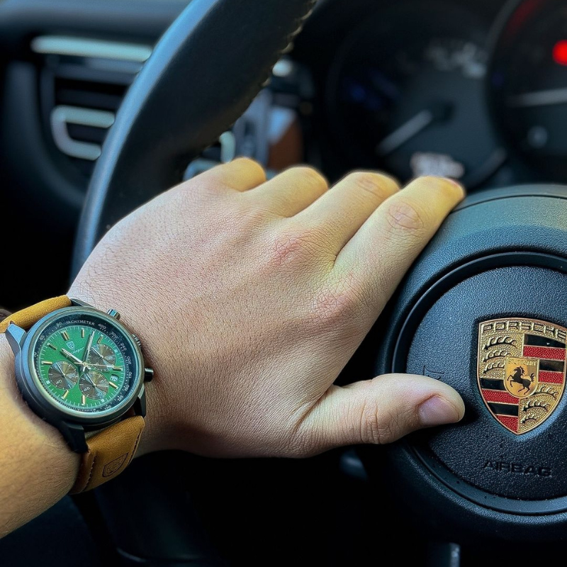 Poedagar Class Couro Impermeável Verde 41mm