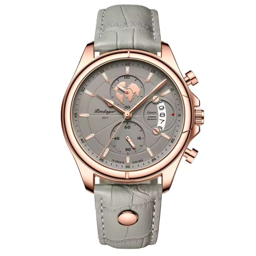 44mm | Couro Genuíno Liga Metálica Elegante