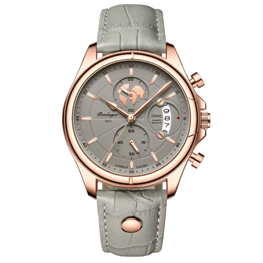 Relógio Poedagar Genius Verde Caqui Elegante com Pulseira em Couro