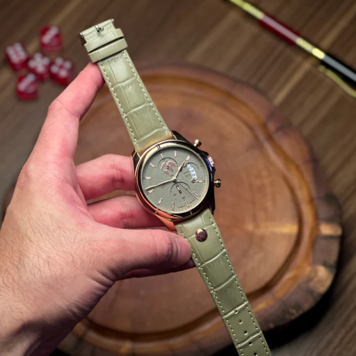 Relógio Poedagar Genius Verde Caqui Elegante com Pulseira em Couro