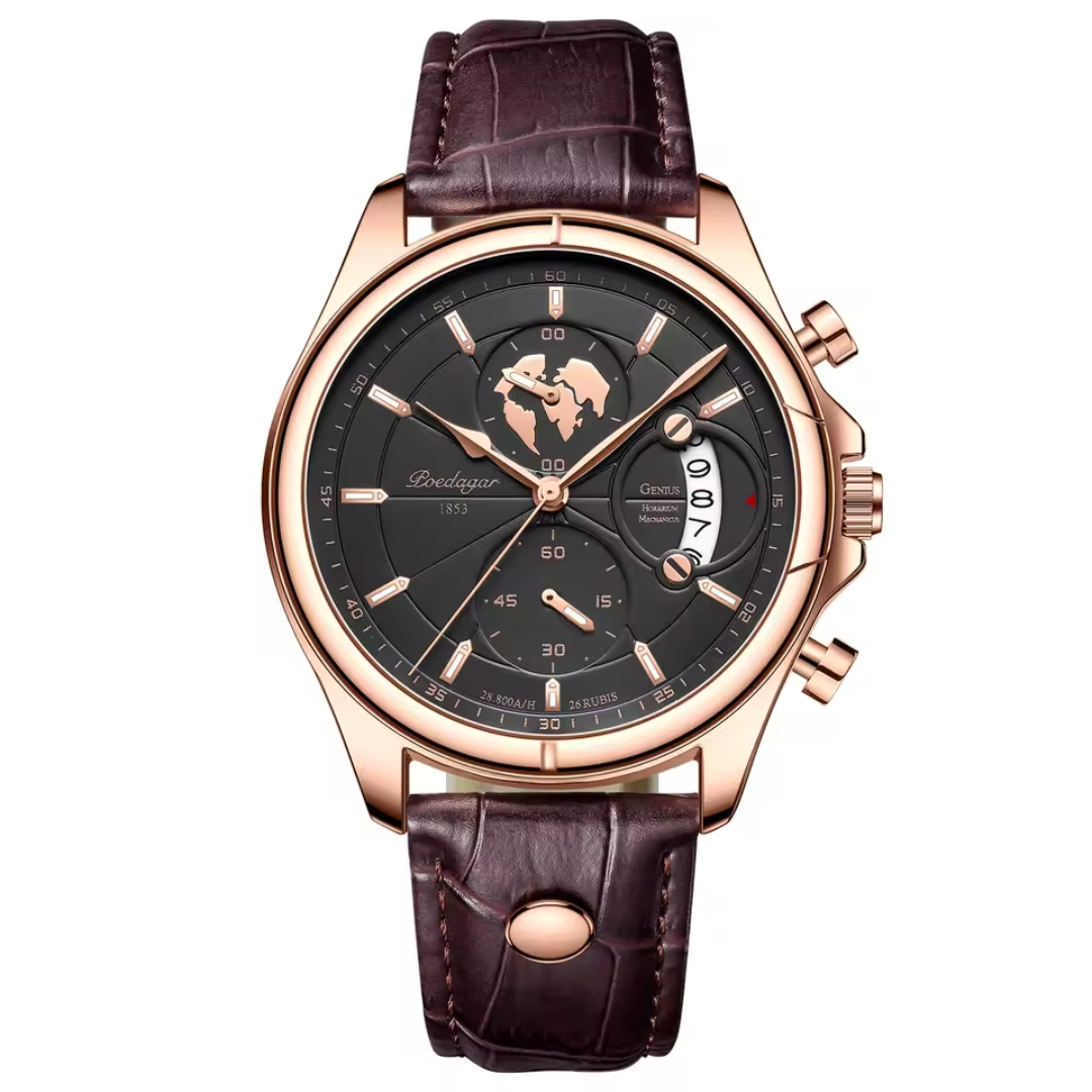 44mm | Couro Genuíno Liga Metálica Elegante