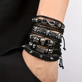 Pulseiras Punk em Couro - 5 Unidades