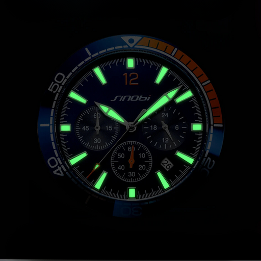 Relógio Masculino Sinobi Sports 45mm Couro Genuíno