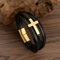 Pulseira Crucifixo em Couro 