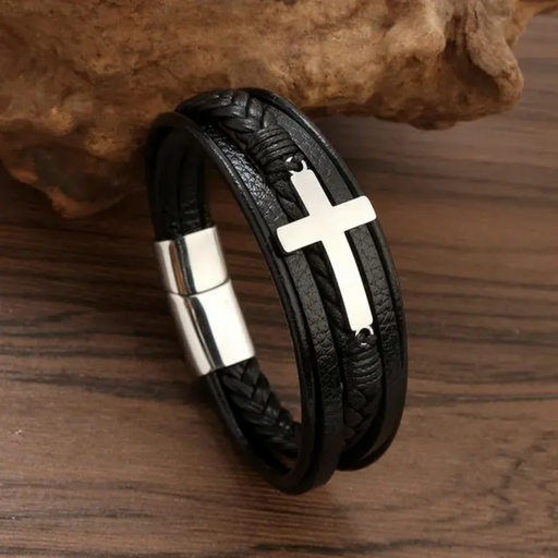 Pulseira Crucifixo em Couro