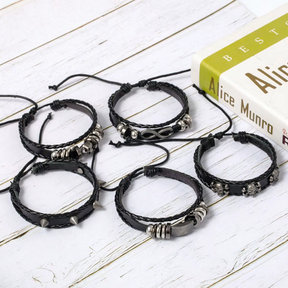 Pulseiras Punk em Couro - 5 Unidades