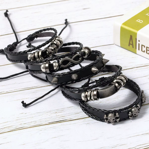 Pulseiras Punk em Couro - 5 Unidades