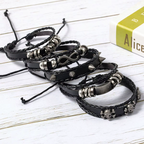 Pulseiras Punk em Couro - 5 Unidades