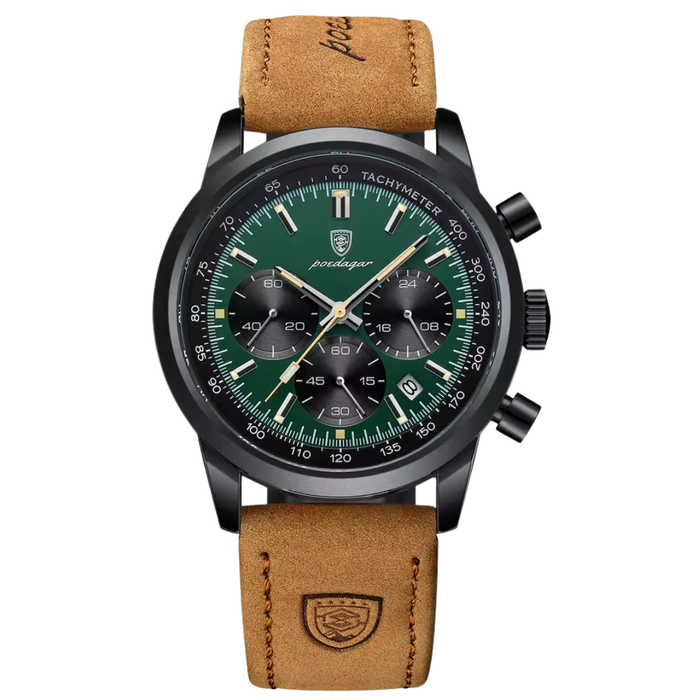 Poedagar Class Couro Impermeável Verde 41mm