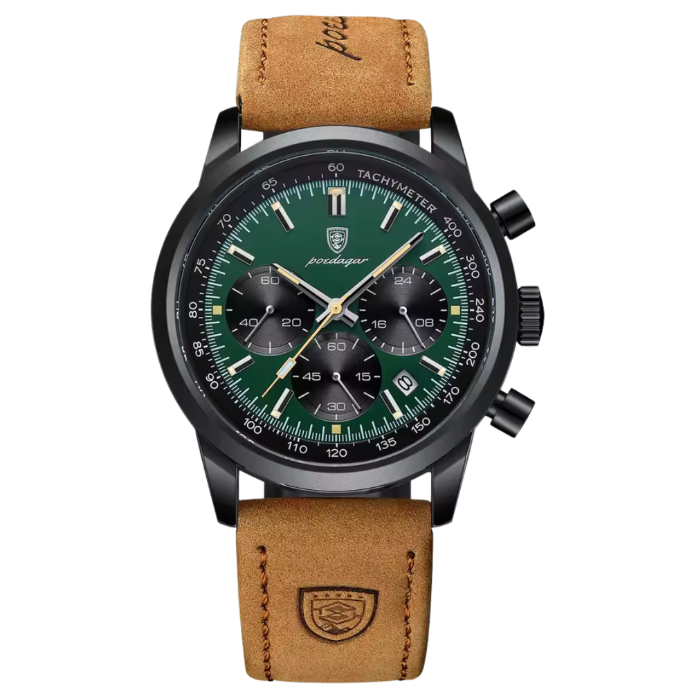 Poedagar Class Couro Impermeável Verde 41mm