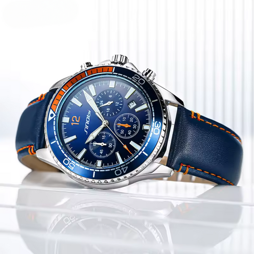 Relógio Masculino Sinobi Sports 45mm Couro Genuíno