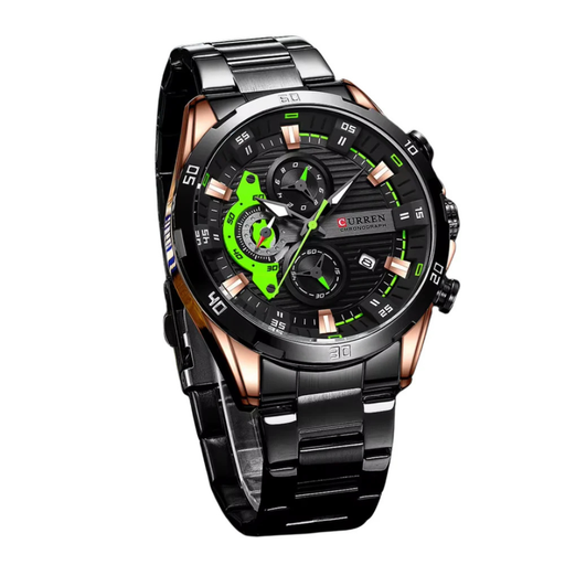 Relógio Curren Chrono Masculino Aço Polido Preto