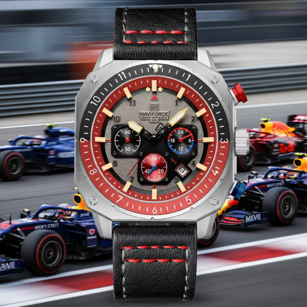 Relógio Naviforce Fórmula 1 Masculino em Couro Legítimo 45mm