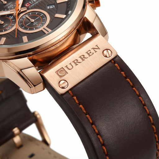 Relógio Curren Deluxe Masculino Couro Legítimo Dourado