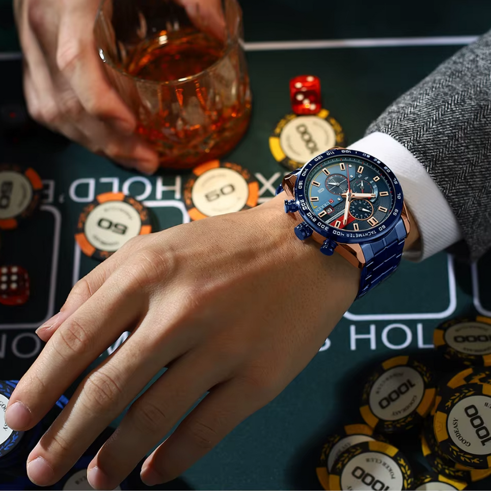Relógio Masculino Curren Poker 45mm Acabamento Polido