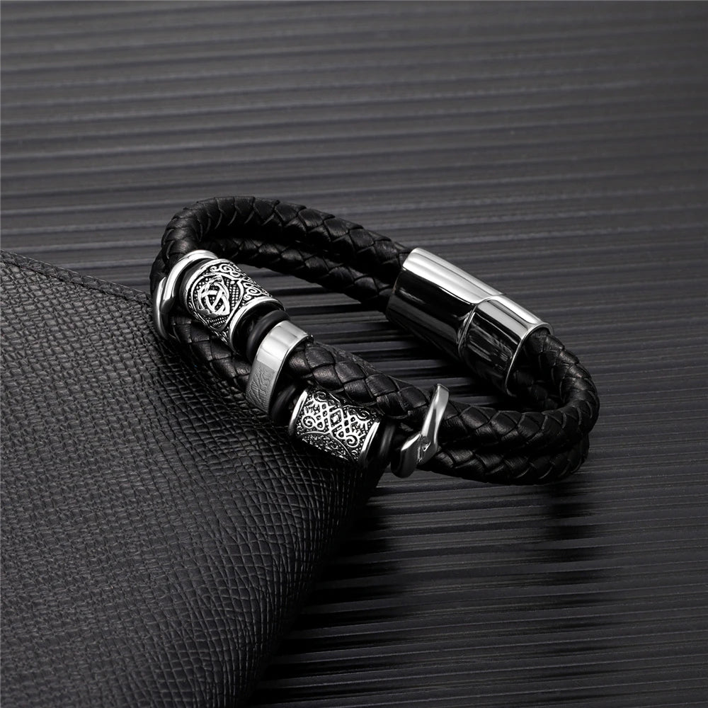 Pulseira Viking em Couro Trançado