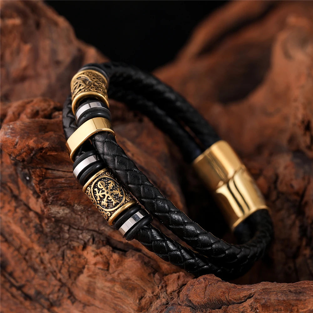 Pulseira Viking em Couro Trançado