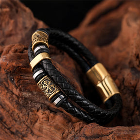Pulseira Viking em Couro Trançado