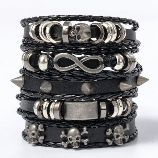 Pulseiras Punk em Couro - 5 Unidades
