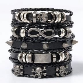 Pulseiras Punk em Couro - 5 Unidades