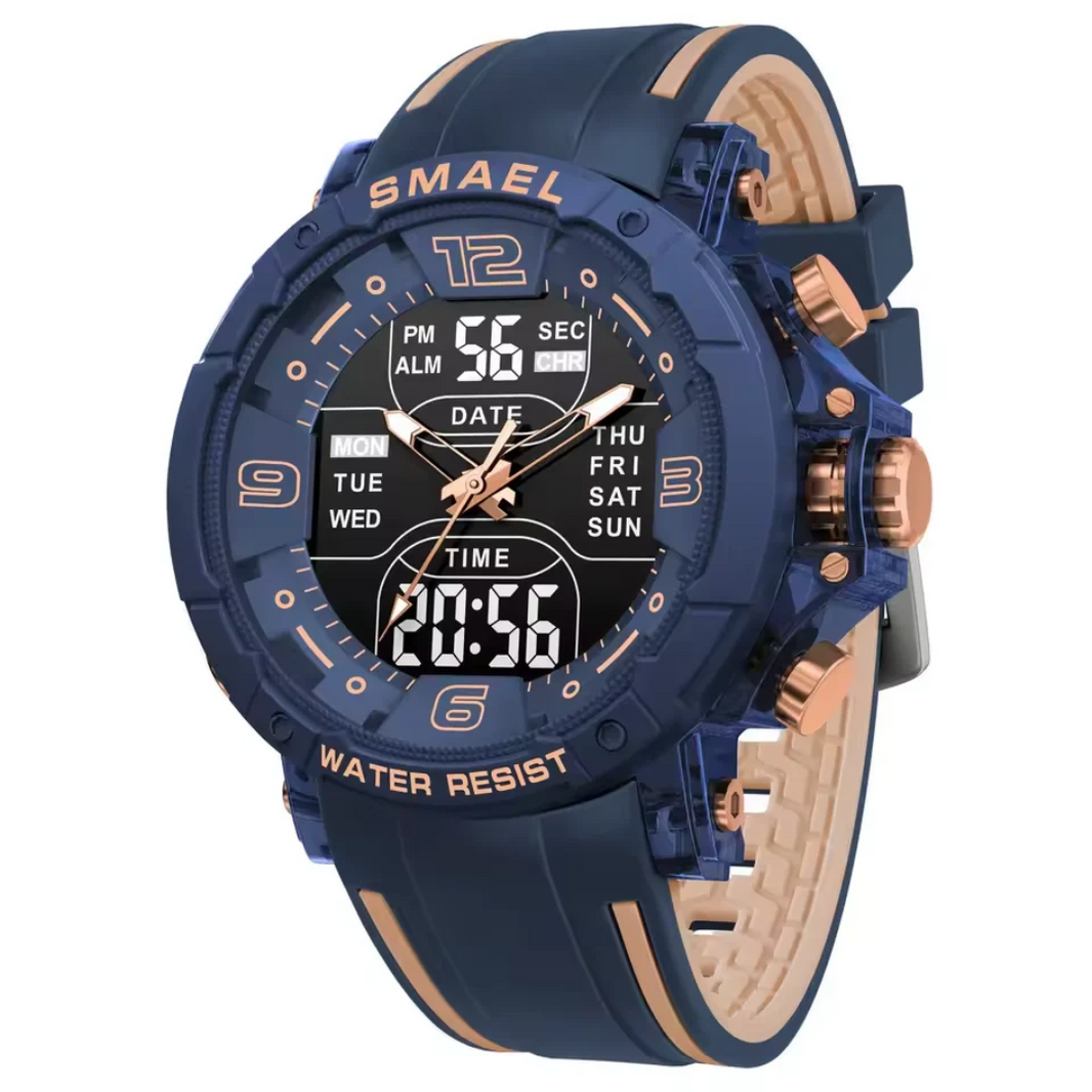Relógio SMAEL Tático Azul e Dourado