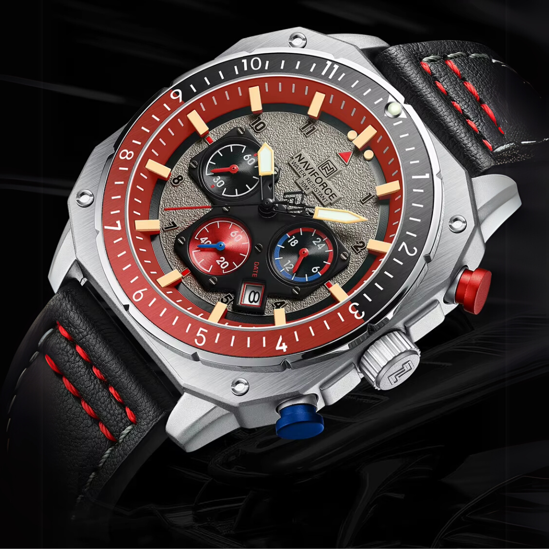 45mm | Couro Legítimo Design Angular Exclusivo Edição de Corrida