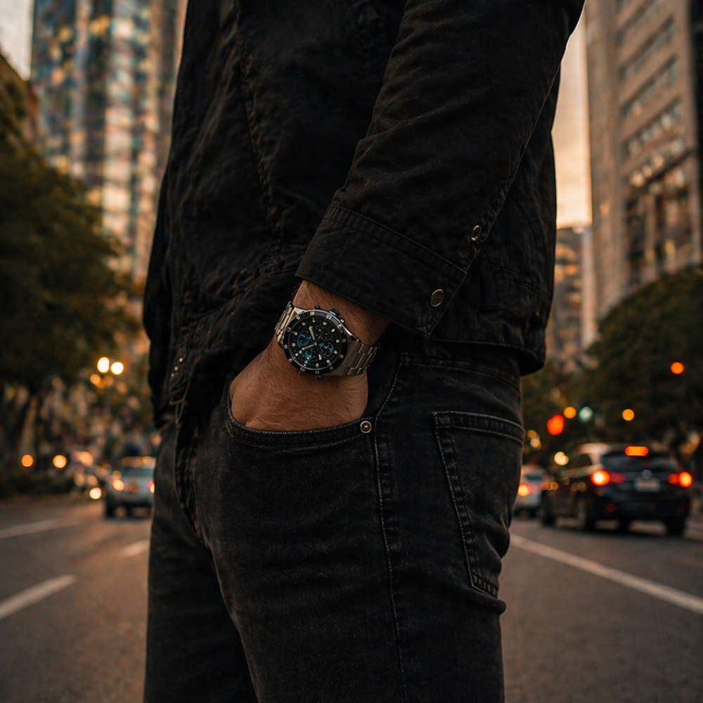Relógio Curren Chrono Prata com Detalhe Azul
